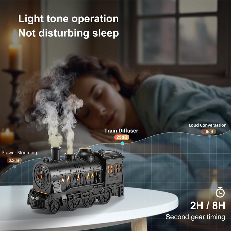 ELTRAZONE Decorative Train Shaped Diffuser  300ml Aromatherapy with Dual Light Settings – Black Color - Image 3